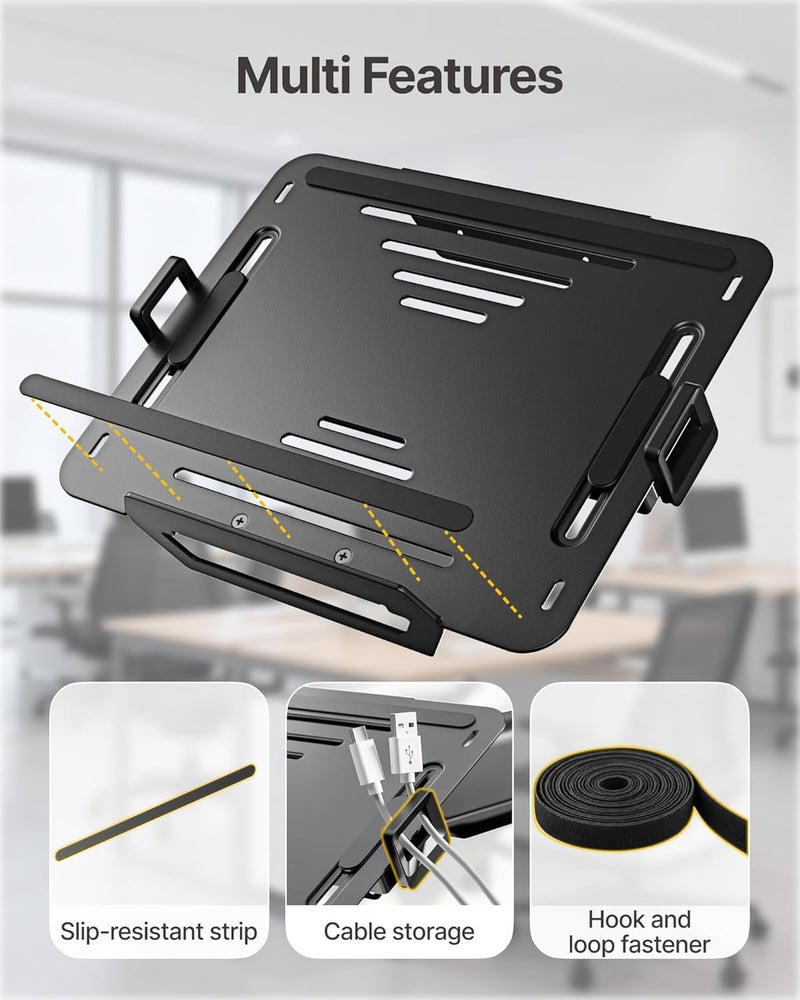 Montek Adjustable Laptop Tray for Monitor Arm & Stand, Universal VESA Mount Laptop Holder 12″–18″, Fits Thick Gaming Laptops, Heavy-Duty Steel up to 19.8lbs, VESA 75x75/100x100 Office/Studio/Gaming - Image 3